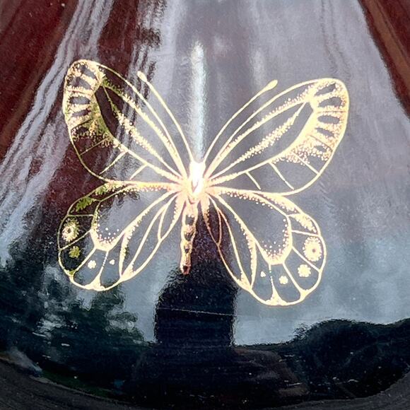 Butterfly Pottery Bud Vase in Black & Burgundy Glaze with 18k Genuine Gold - Picture 6 of 10